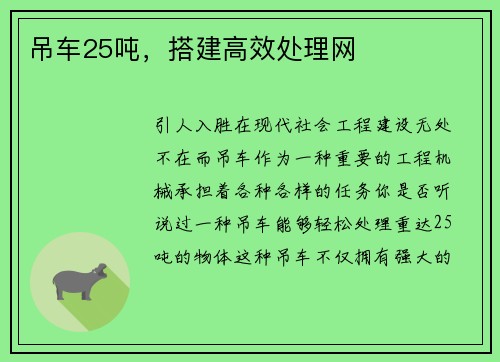 吊车25吨，搭建高效处理网
